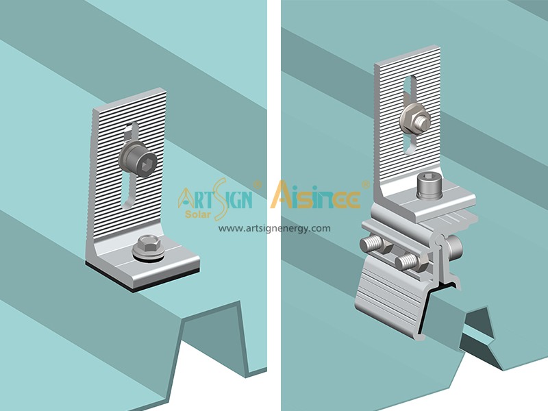 حامل شمسي عالمي من الألومنيوم المؤكسد على شكل حرف L للأسقف المعدنية | لوحة فنية